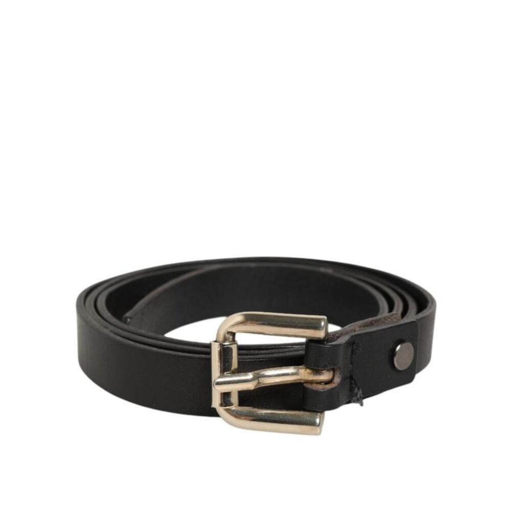 GF Ferre Leather Slim Gold Tone Buckle Waist Belt Men Black Belts